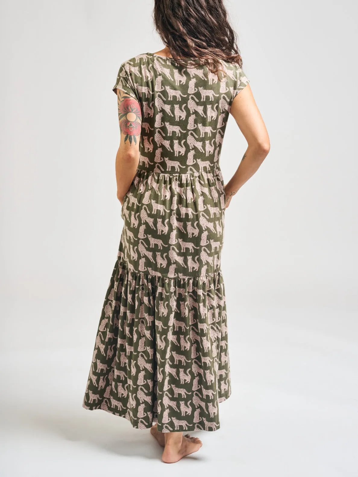 Tiered Jersey Dress - Leopard Green sold by Mata Traders product image thumbnail 4