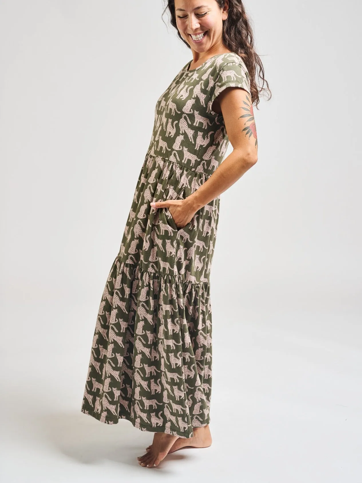 Tiered Jersey Dress - Leopard Green sold by Mata Traders product image thumbnail 3