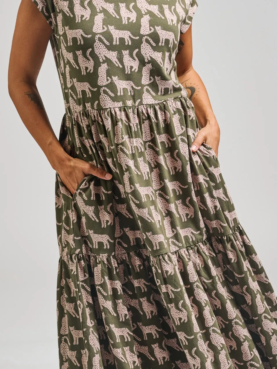 Tiered Jersey Dress - Leopard Green sold by Mata Traders product image thumbnail 2