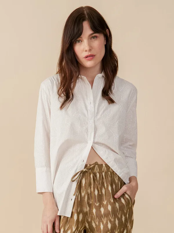 Mae Oversized Shirt - White Waves made by Mata Traders
