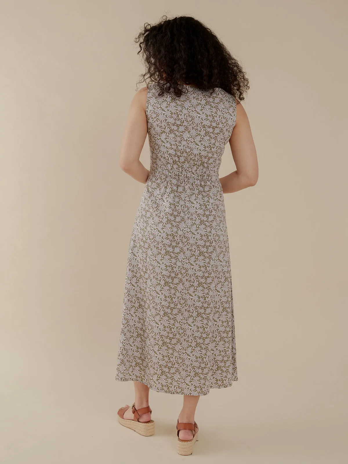 Artsy Traveler Sleeveless Midi Dress - Olive Flowers sold by Mata Traders product image thumbnail 4