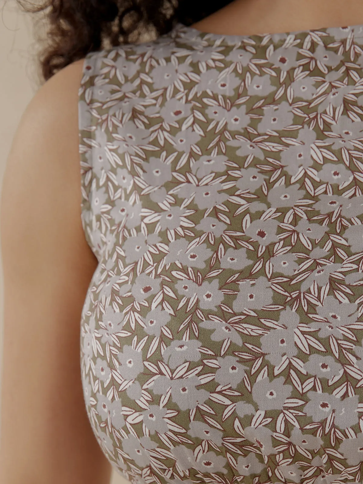 Artsy Traveler Sleeveless Midi Dress - Olive Flowers sold by Mata Traders product image thumbnail 3