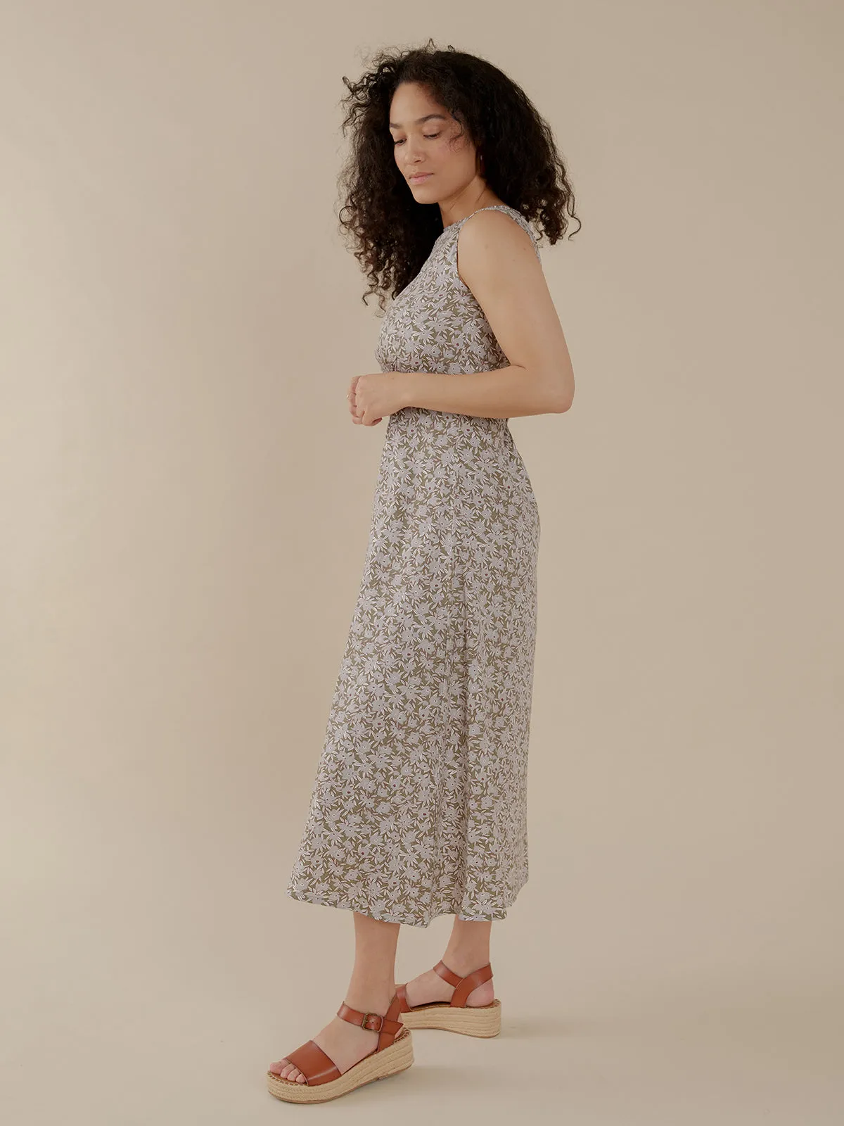 Artsy Traveler Sleeveless Midi Dress - Olive Flowers sold by Mata Traders product image thumbnail 2