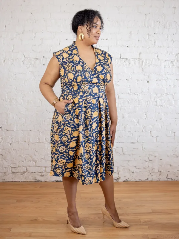 Lucille Plus Size Dress - Navy Botanical made by Mata Traders