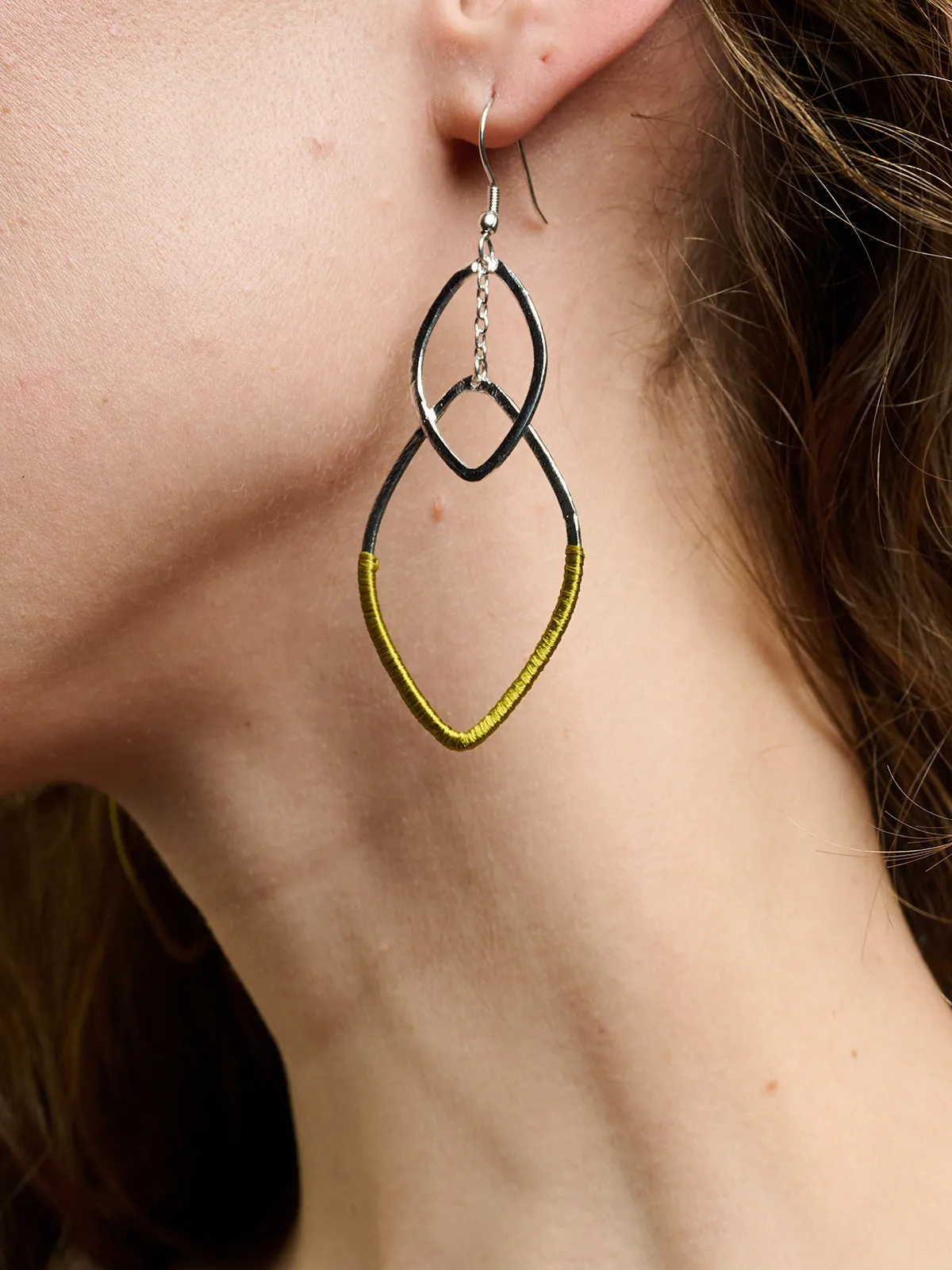 Threaded Leaf Earrings Chartreuse sold by Mata Traders product image thumbnail 2