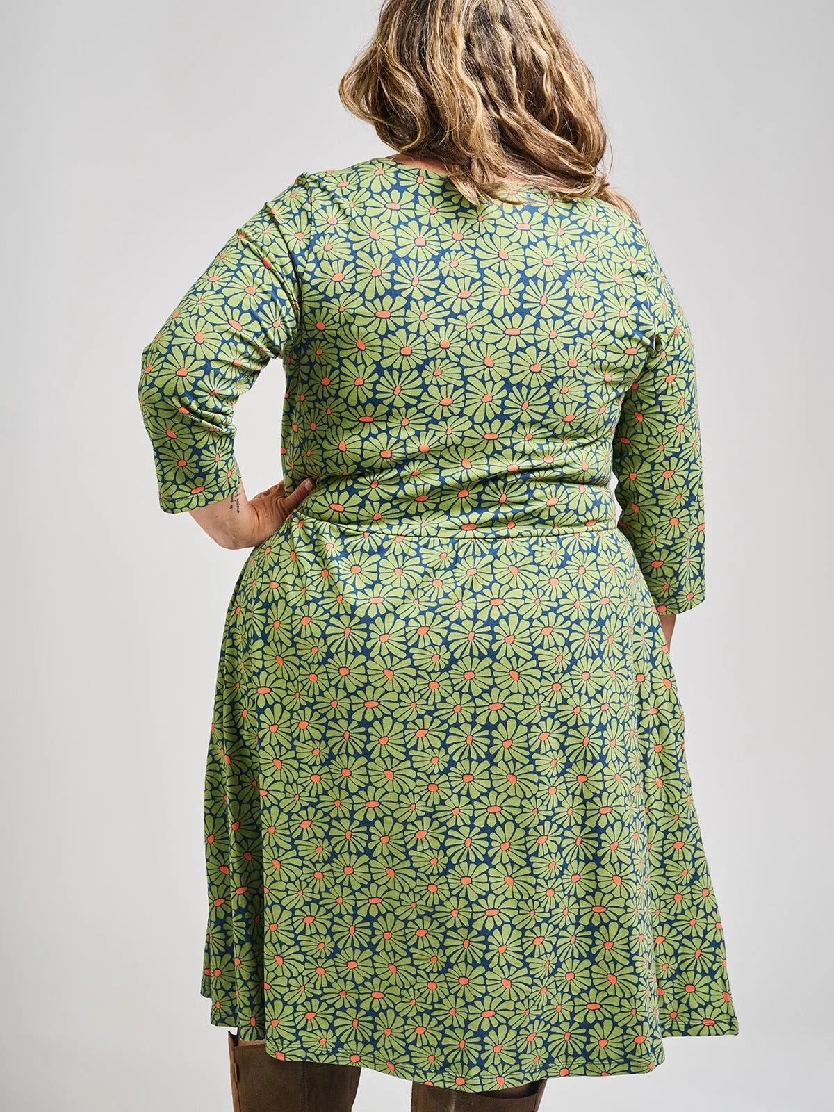 Callie 3/4 Sleeve Plus Size Wrap Dress - Olive Floral sold by Mata Traders product image thumbnail 3