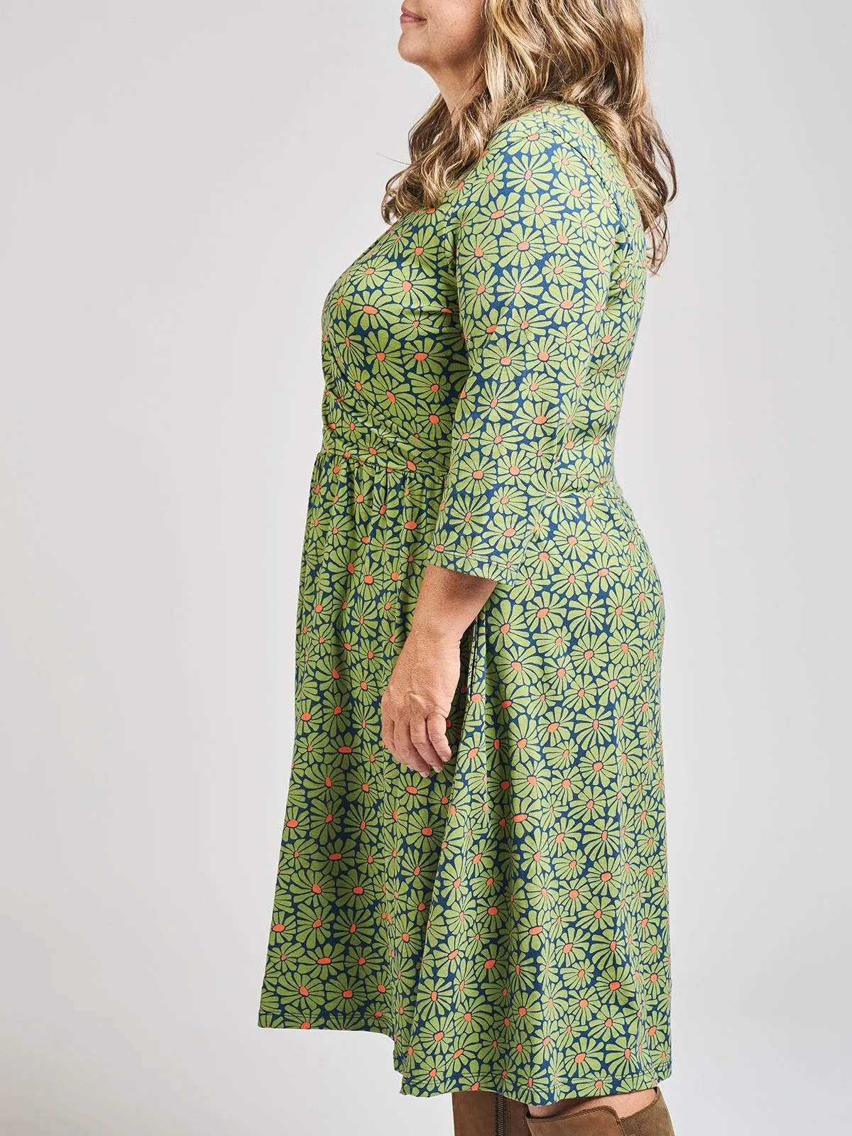 Callie 3/4 Sleeve Plus Size Wrap Dress - Olive Floral sold by Mata Traders product image thumbnail 2