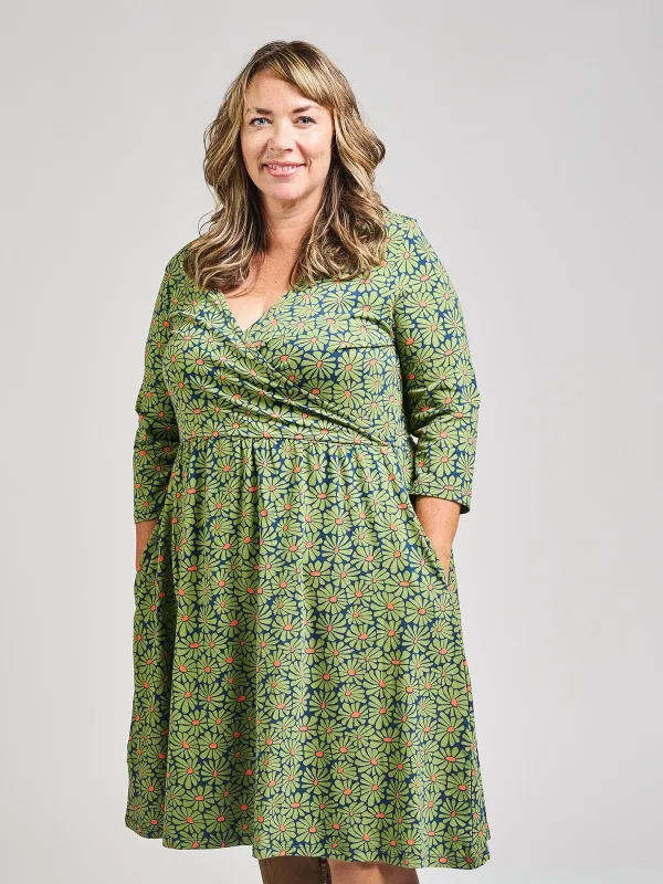 Callie 3/4 Sleeve Plus Size Wrap Dress - Olive Floral sold by Mata Traders