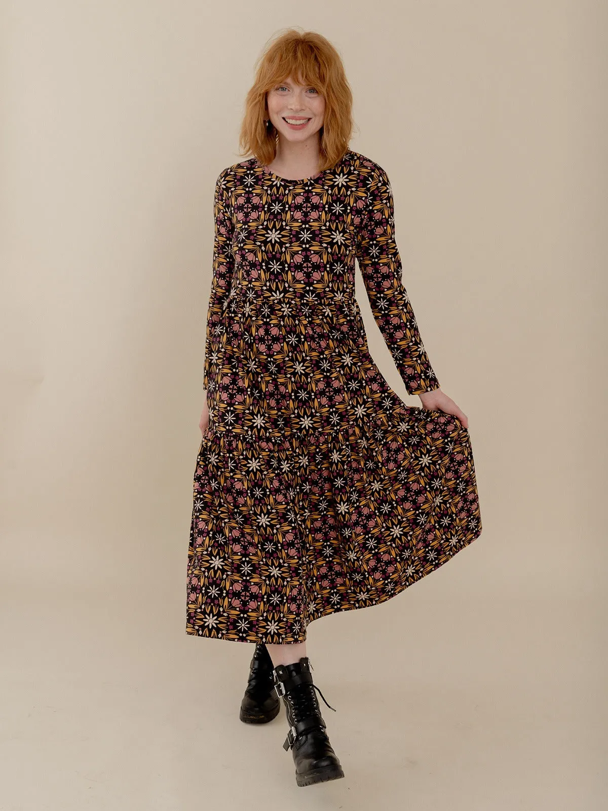 Mirah Tiered Dress - Mauve Tile sold by Mata Traders