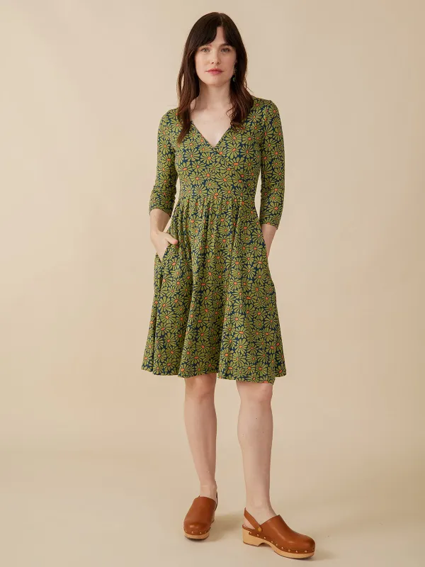 Callie 3/4 Sleeve Wrap Dress - Olive Floral sold by Mata Traders