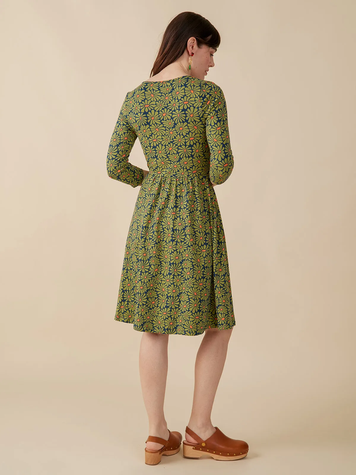 Callie 3/4 Sleeve Wrap Dress - Olive Floral sold by Mata Traders product image thumbnail 4