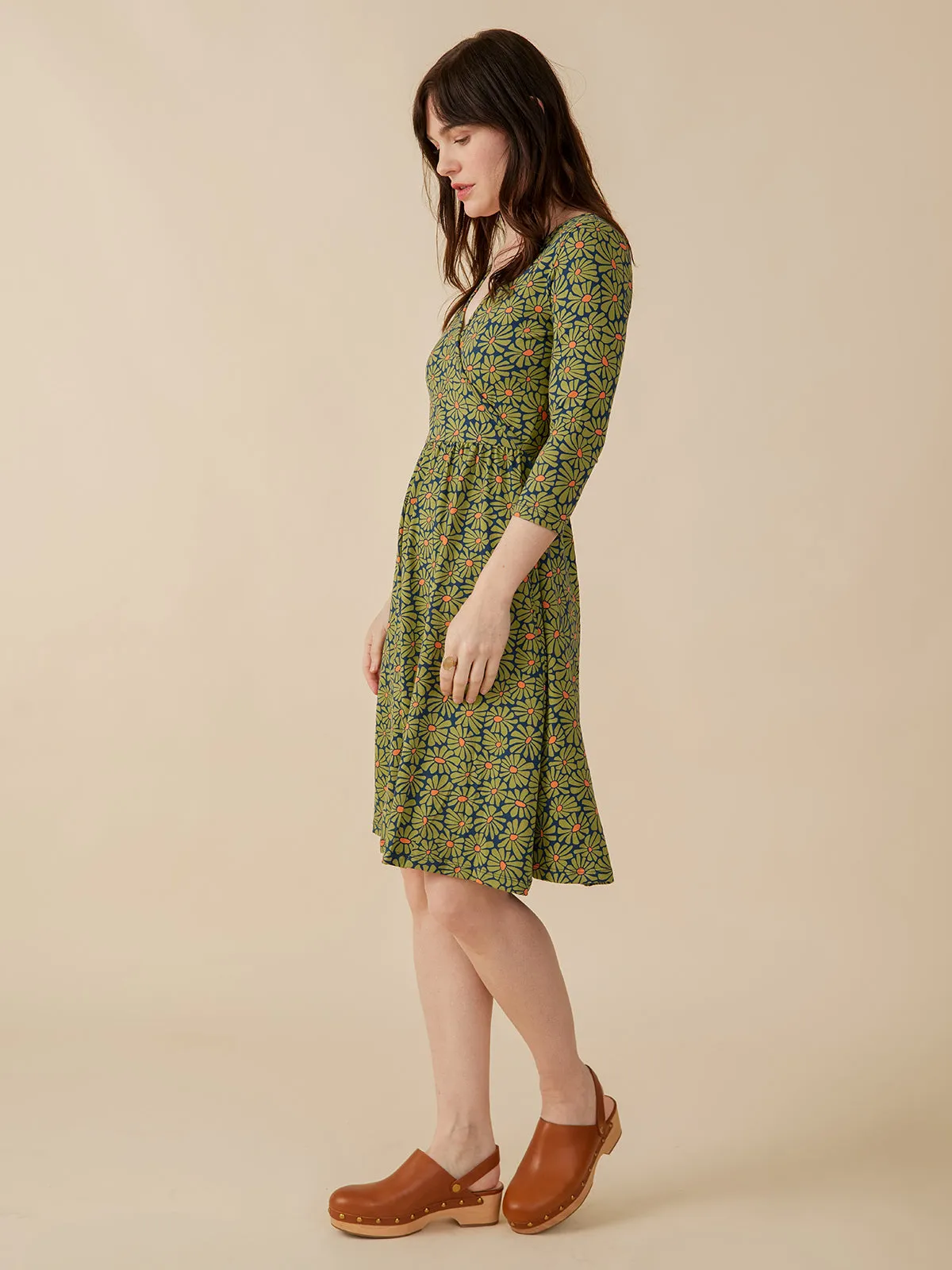 Callie 3/4 Sleeve Wrap Dress - Olive Floral sold by Mata Traders product image thumbnail 2