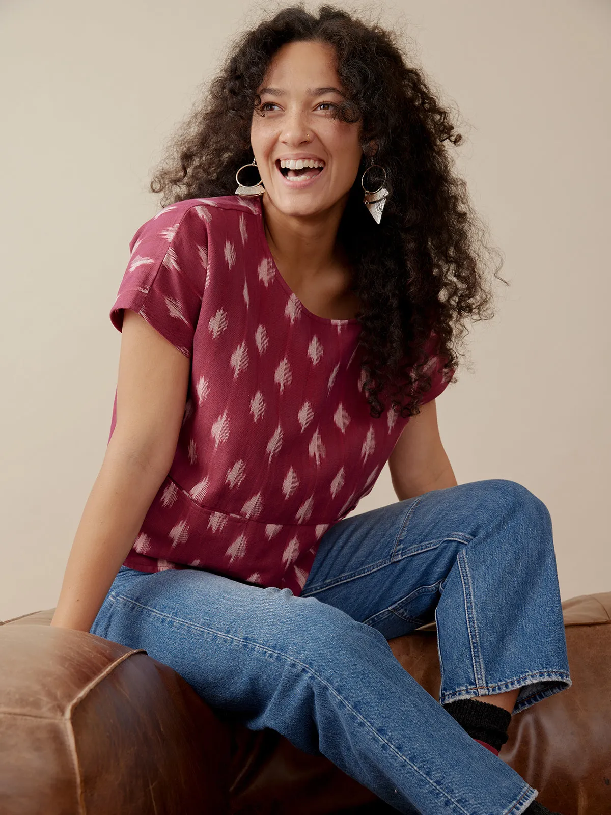 Dana Top - Garnet Ikat sold by Mata Traders