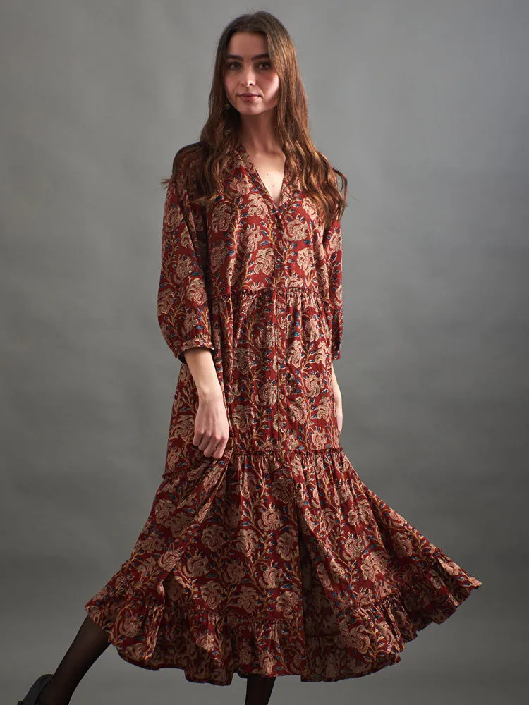 Britta Long Sleeve Tiered Dress - Red Floral sold by Mata Traders product image thumbnail 4