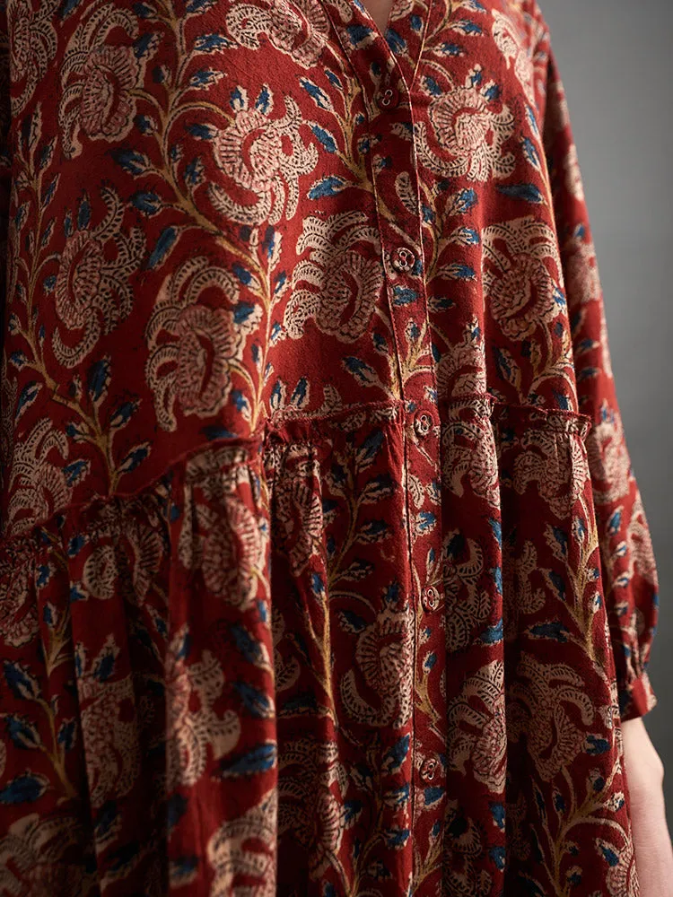 Britta Long Sleeve Tiered Dress - Red Floral sold by Mata Traders product image thumbnail 2