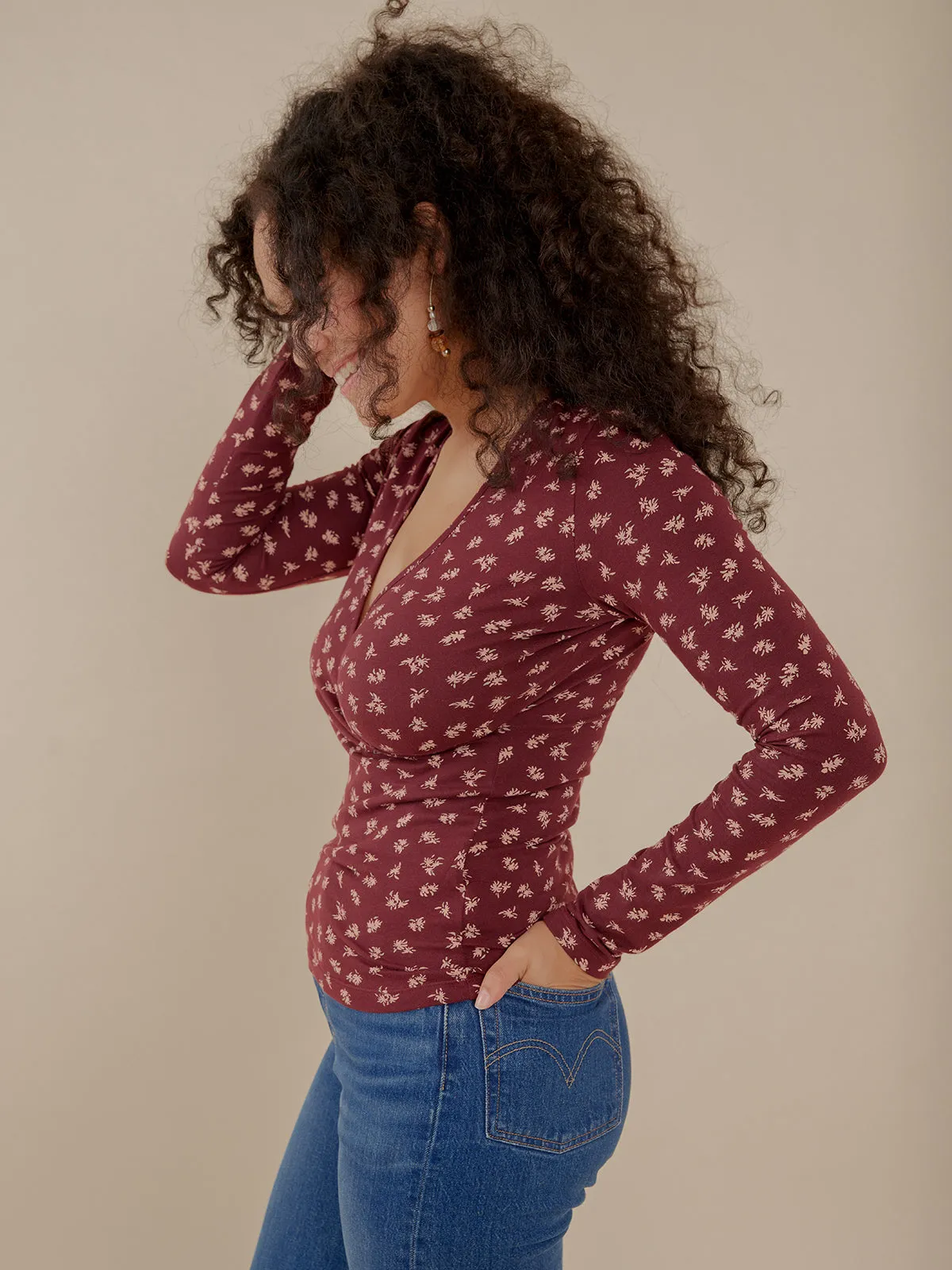 Gillian Wrap Top - Burgundy Bouquet sold by Mata Traders product image thumbnail 2