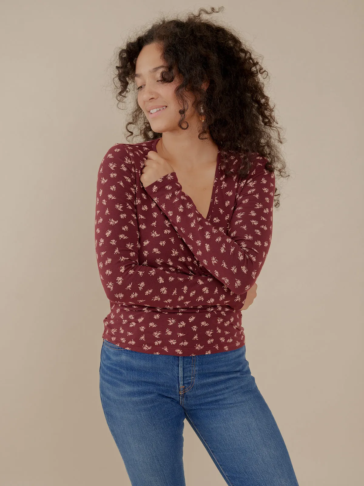 Gillian Wrap Top - Burgundy Bouquet sold by Mata Traders product image thumbnail 3