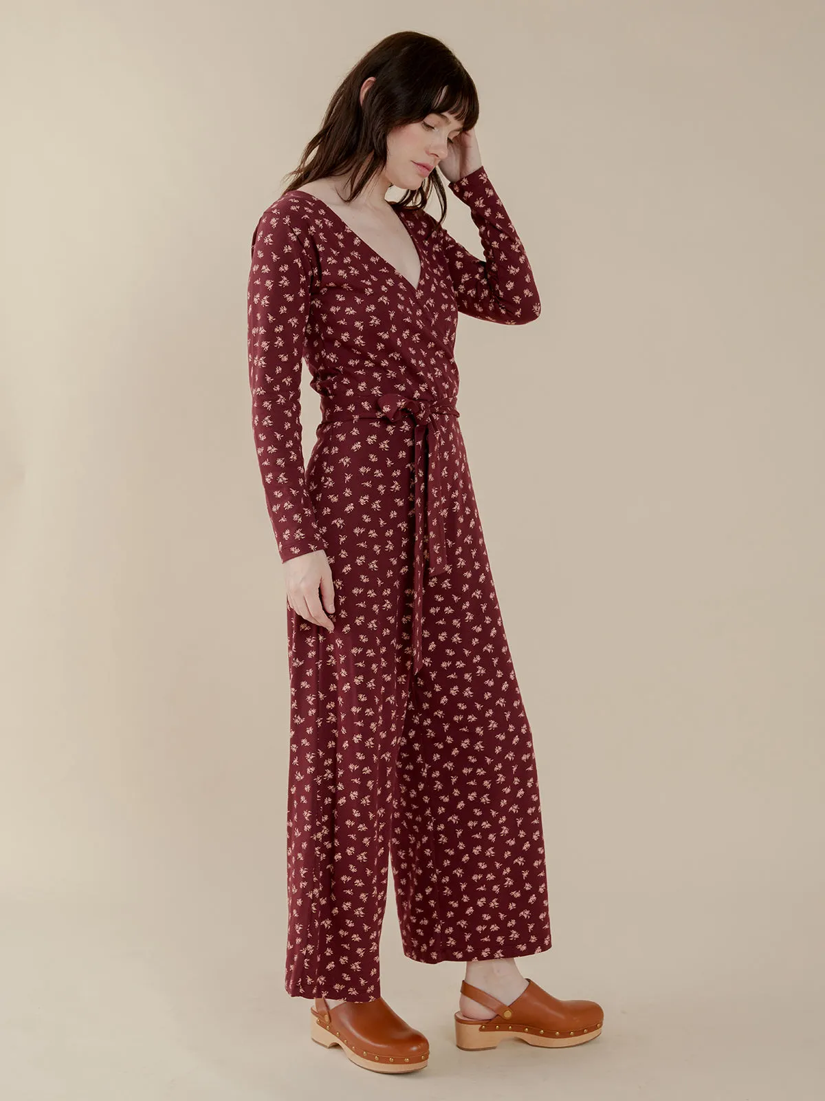 Rita Long Sleeve Jumpsuit - Burgundy Bouquet sold by Mata Traders product image thumbnail 3