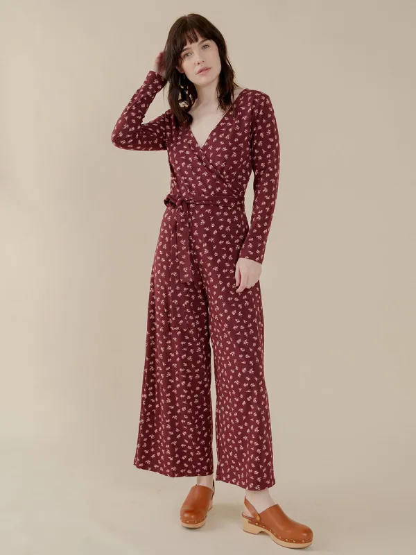 Rita Long Sleeve Jumpsuit - Burgundy Bouquet sold by Mata Traders
