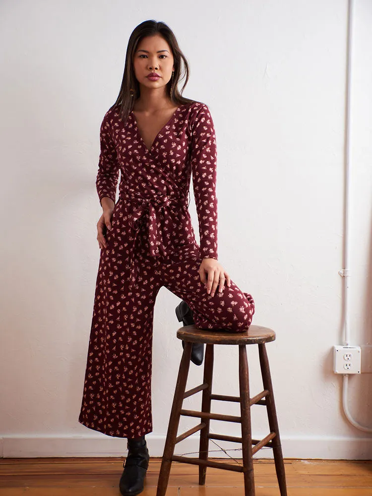 Rita Long Sleeve Jumpsuit - Burgundy Bouquet sold by Mata Traders product image thumbnail 5