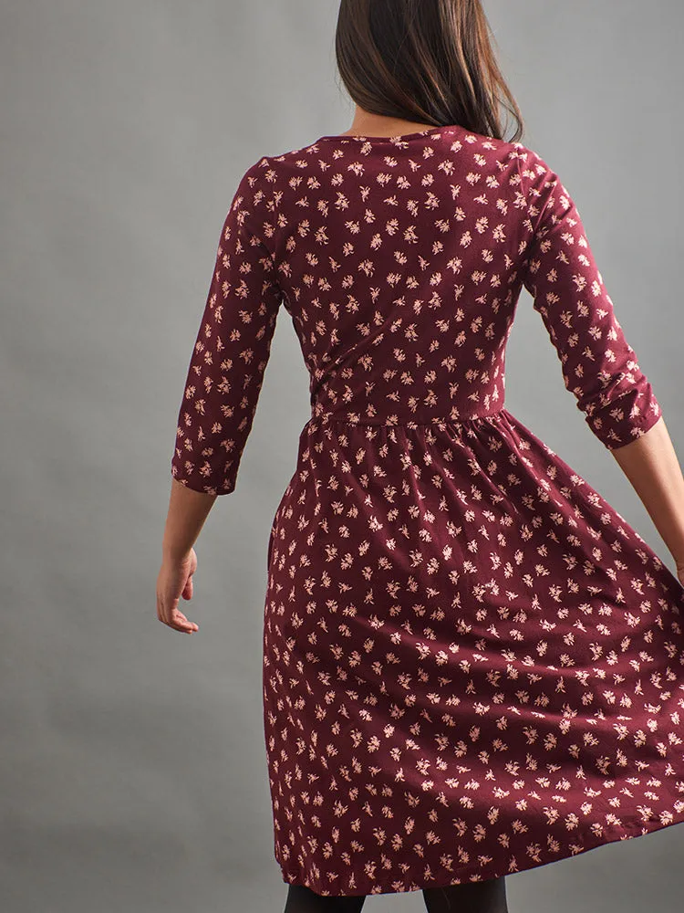 Callie 3/4 Sleeve Wrap Dress - Burgundy Bouquet sold by Mata Traders product image thumbnail 4