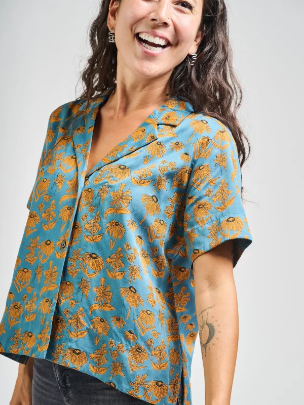 Camp Shirt - Teal Floral sold by Mata Traders