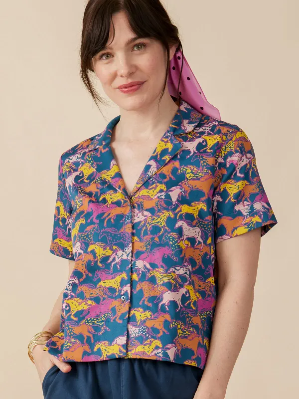 Camp Shirt - Blue Horses sold by Mata Traders