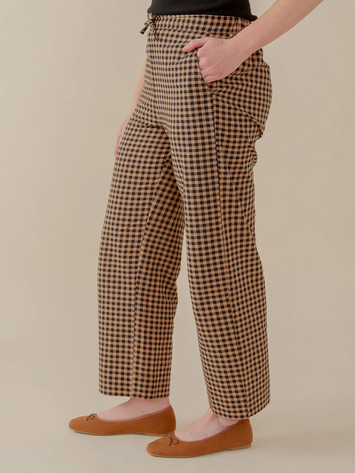 Emmy Drawstring Pant - Black and Tan Small Gingham sold by Mata Traders product image thumbnail 3
