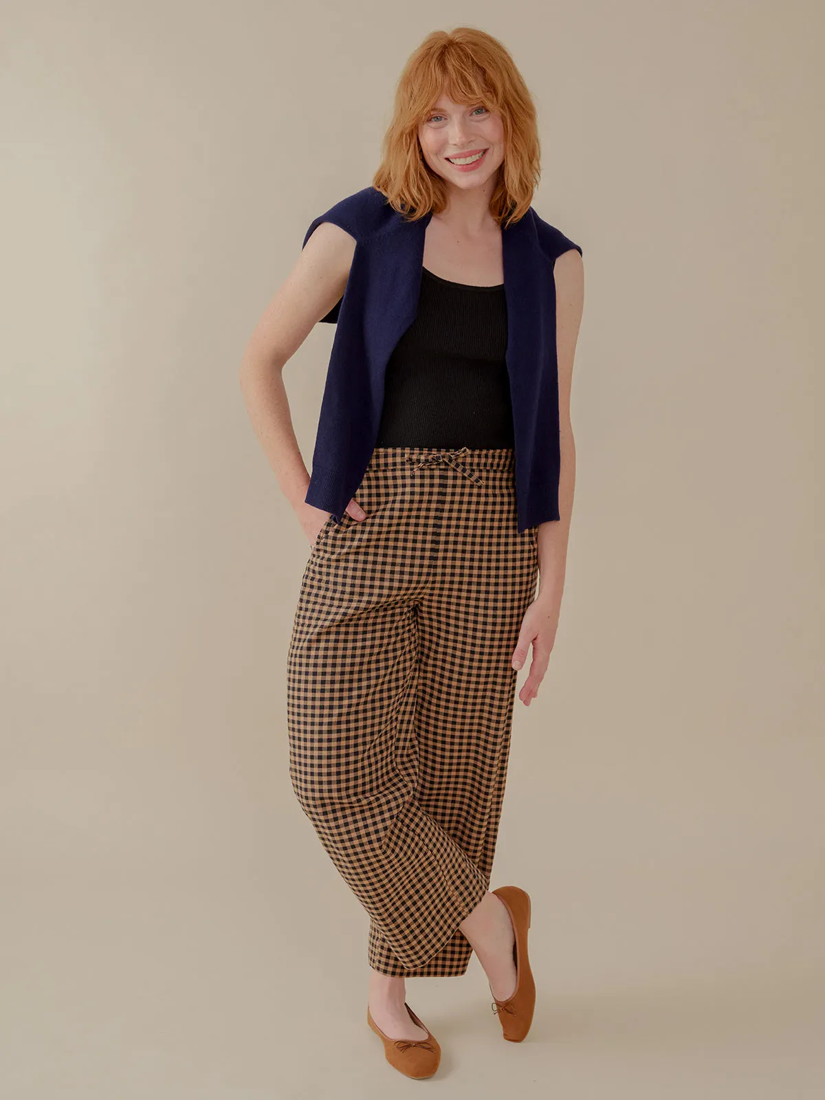 Emmy Drawstring Pant - Black and Tan Small Gingham sold by Mata Traders product image thumbnail 2
