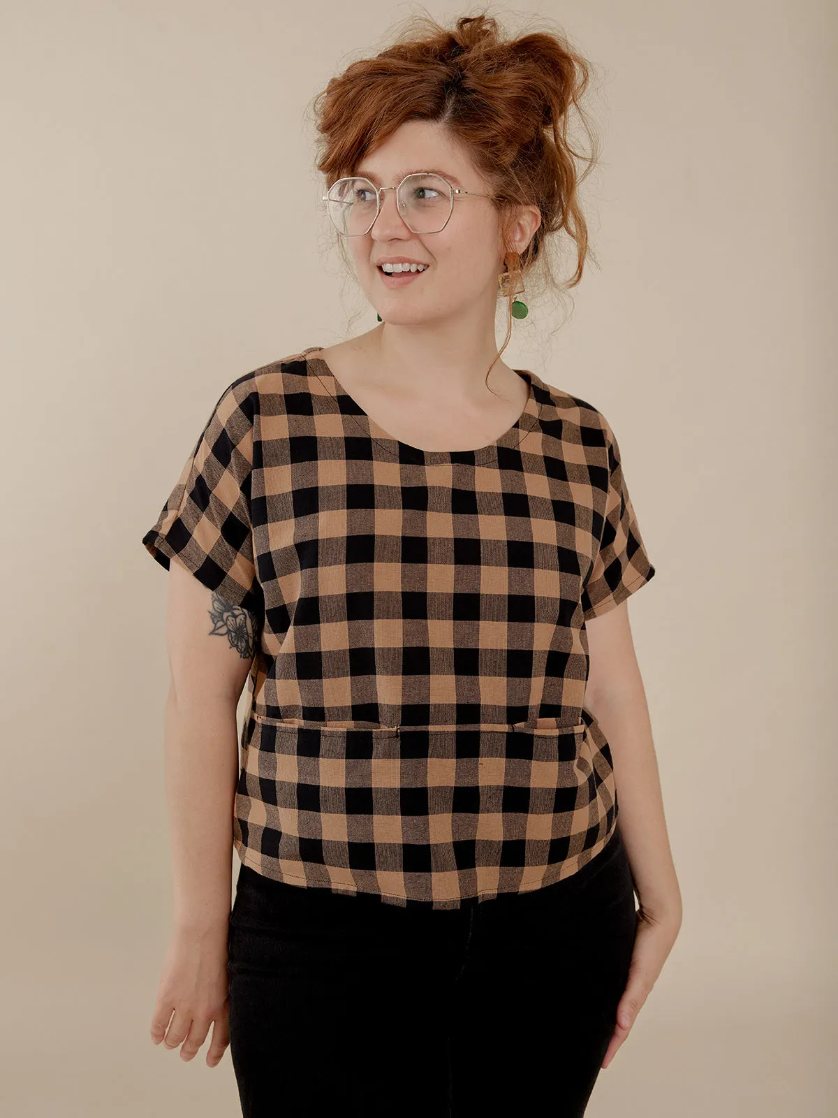 Odelia Top - Black and Tan Gingham sold by Mata Traders product image thumbnail 4