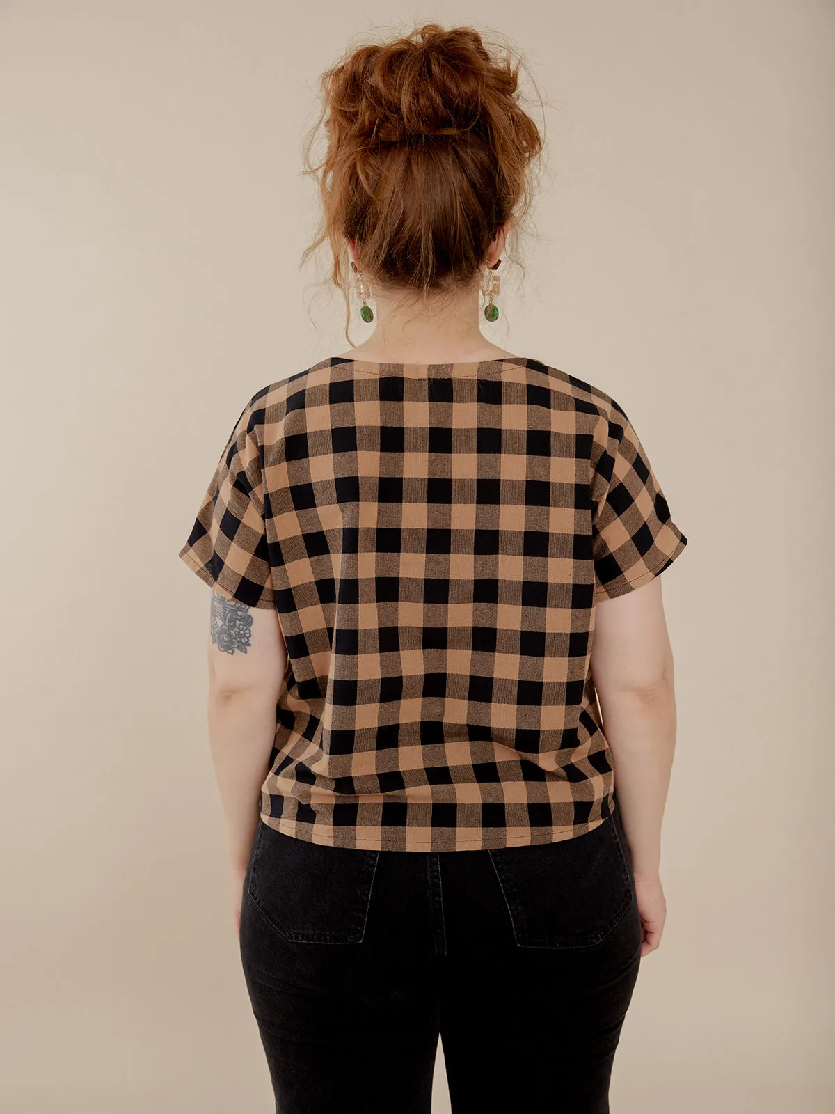 Odelia Top - Black and Tan Gingham sold by Mata Traders product image thumbnail 5