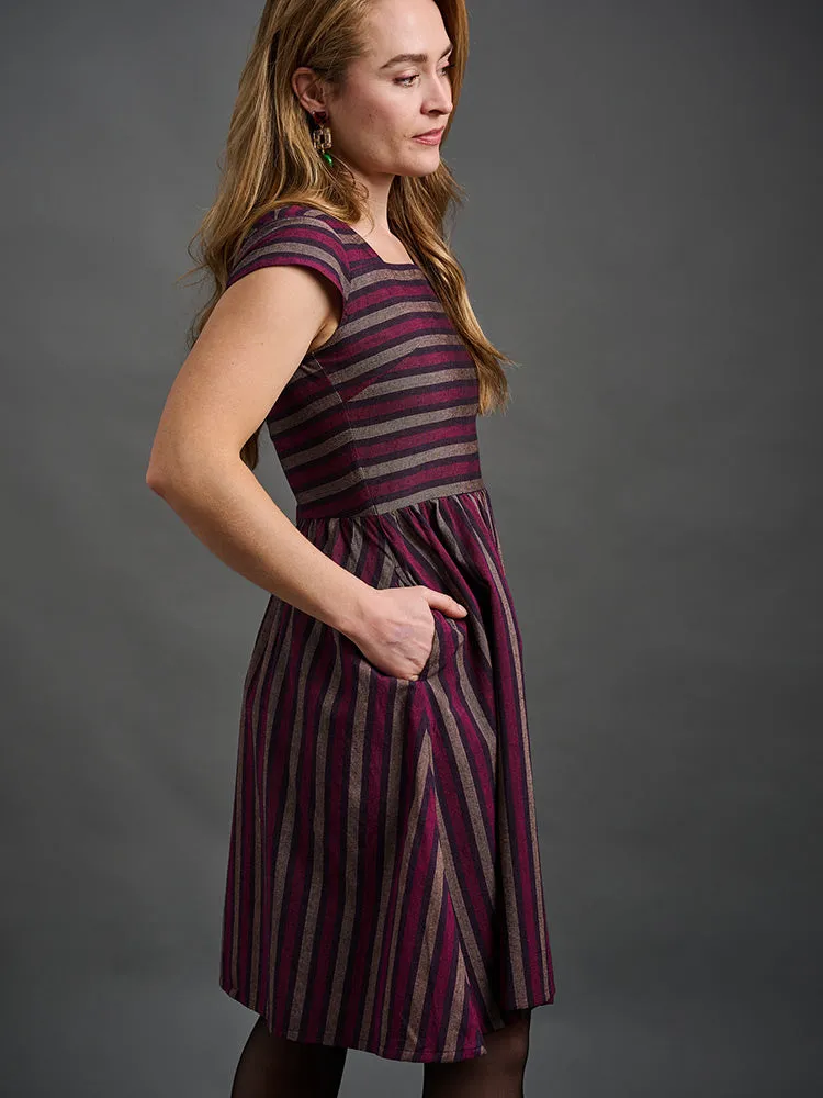 Rupi Square Neck Dress - Berry Stripe sold by Mata Traders product image thumbnail 2