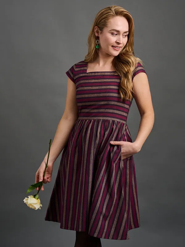 Rupi Square Neck Dress - Berry Stripe made by Mata Traders