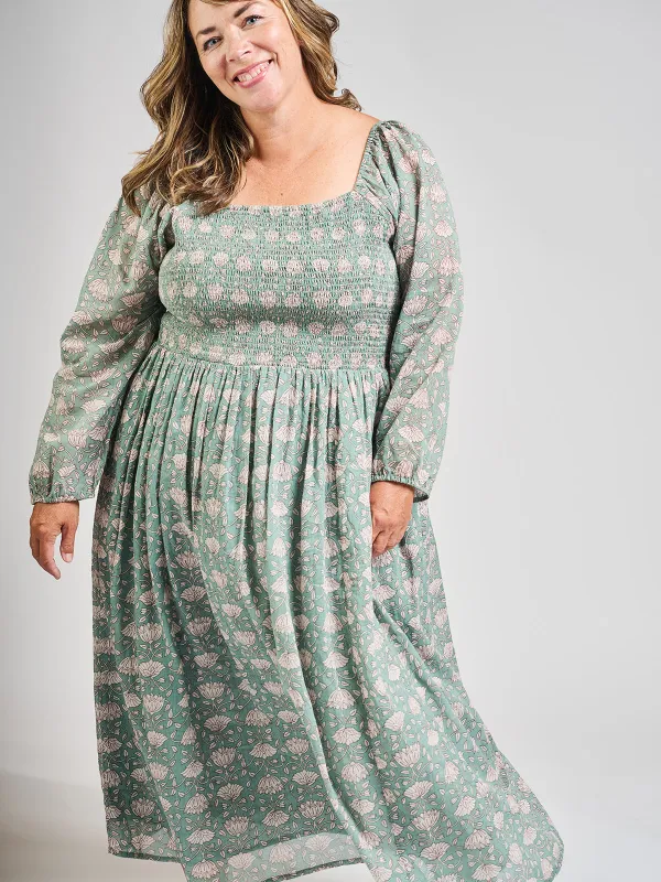 Hailee Smocked Plus Size Midi Dress - Aegean Teal Floral sold by Mata Traders
