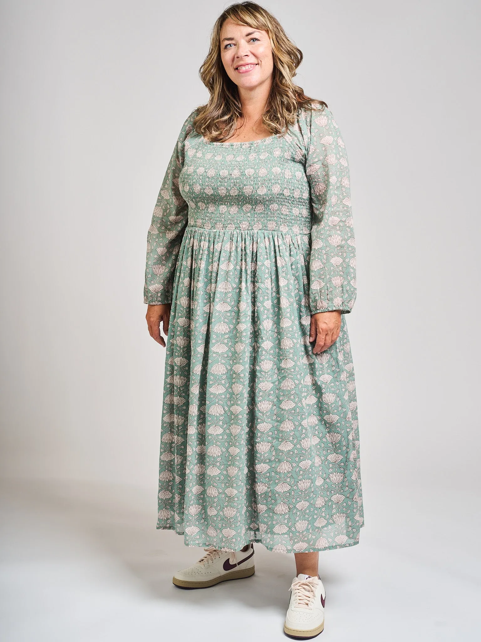 Hailee Smocked Plus Size Midi Dress - Aegean Teal Floral sold by Mata Traders product image thumbnail 4
