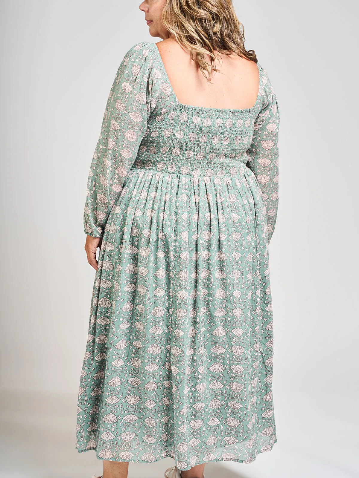 Hailee Smocked Plus Size Midi Dress - Aegean Teal Floral sold by Mata Traders product image thumbnail 3