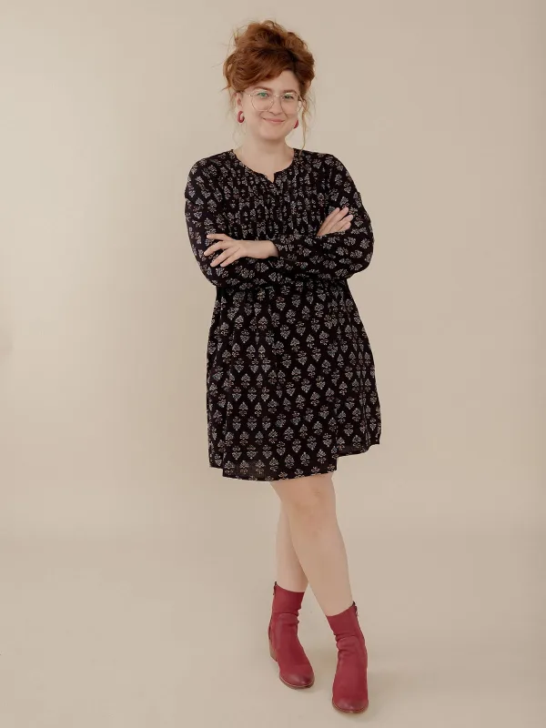 Victoria Tunic Dress - Black Mini Blossom made by Mata Traders
