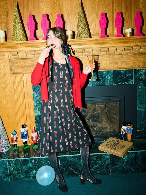 Vintage Pleat Dress - Black Ikat made by Mata Traders