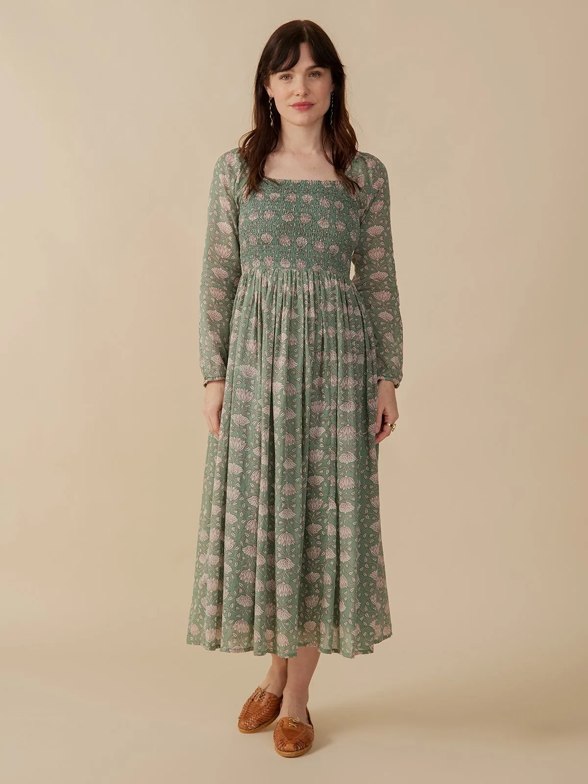 Hailee Smocked Midi Dress - Aegean Teal Floral sold by Mata Traders product image thumbnail 3