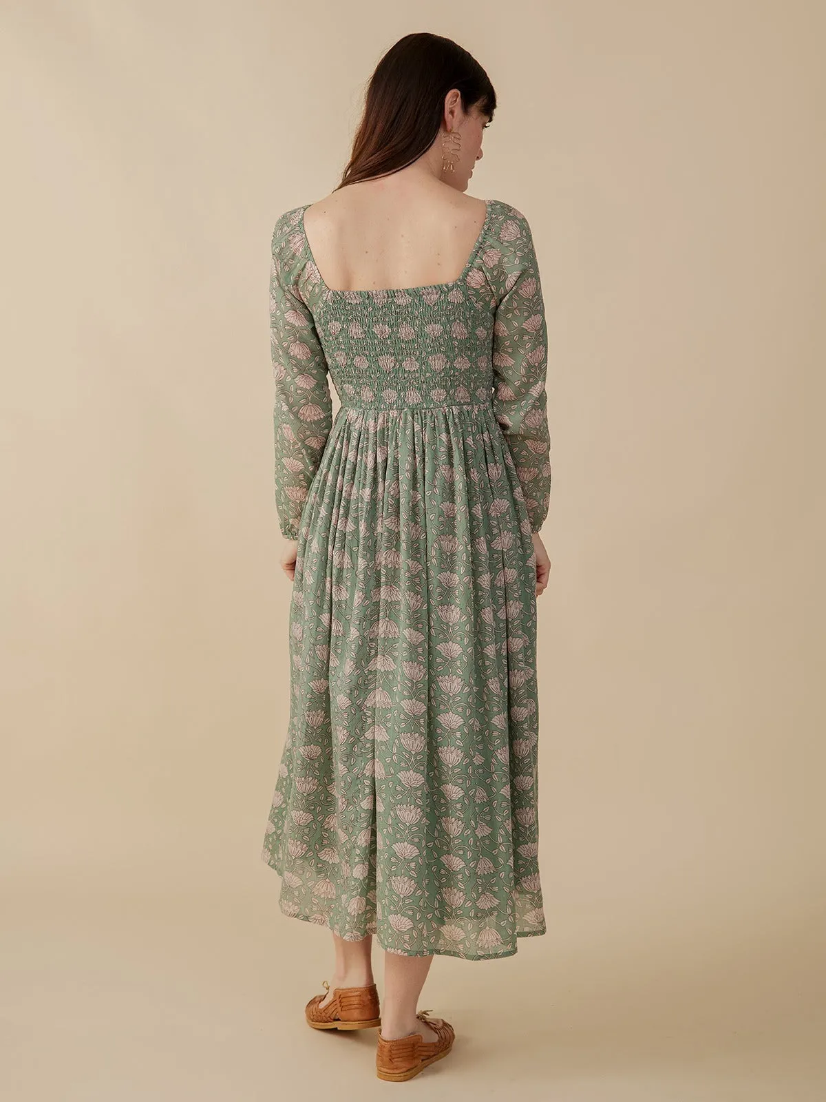 Hailee Smocked Midi Dress - Aegean Teal Floral sold by Mata Traders product image thumbnail 4