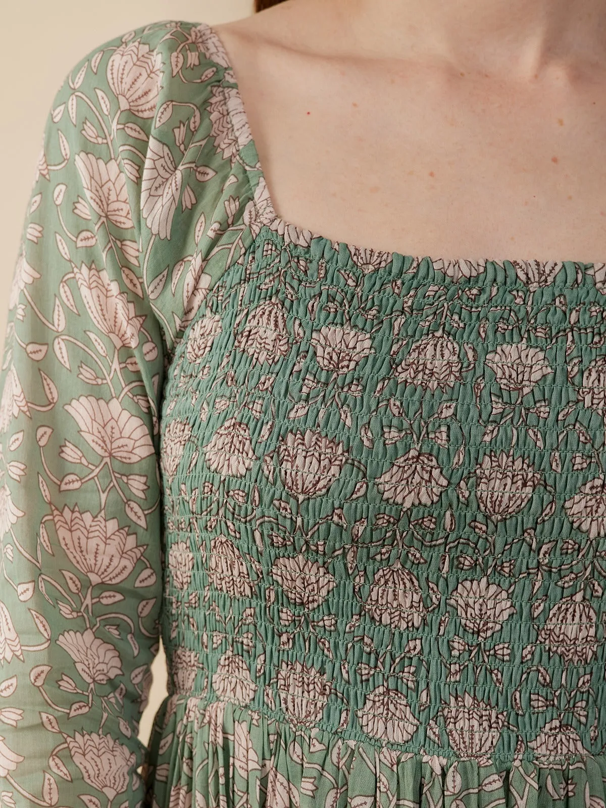 Hailee Smocked Midi Dress - Aegean Teal Floral sold by Mata Traders product image thumbnail 2