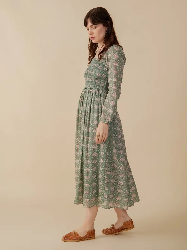Hailee Smocked Midi Dress - Aegean Teal Floral sold by Mata Traders