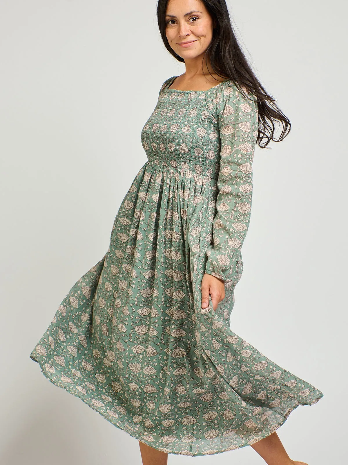 Hailee Smocked Midi Dress - Aegean Teal Floral sold by Mata Traders product image thumbnail 5