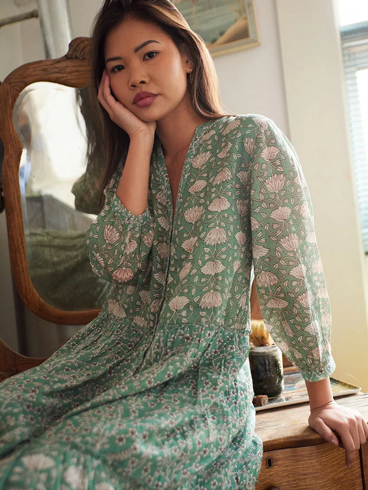 Britta Long Sleeve Tiered Dress - Aegean Teal Mix sold by Mata Traders product image thumbnail 5