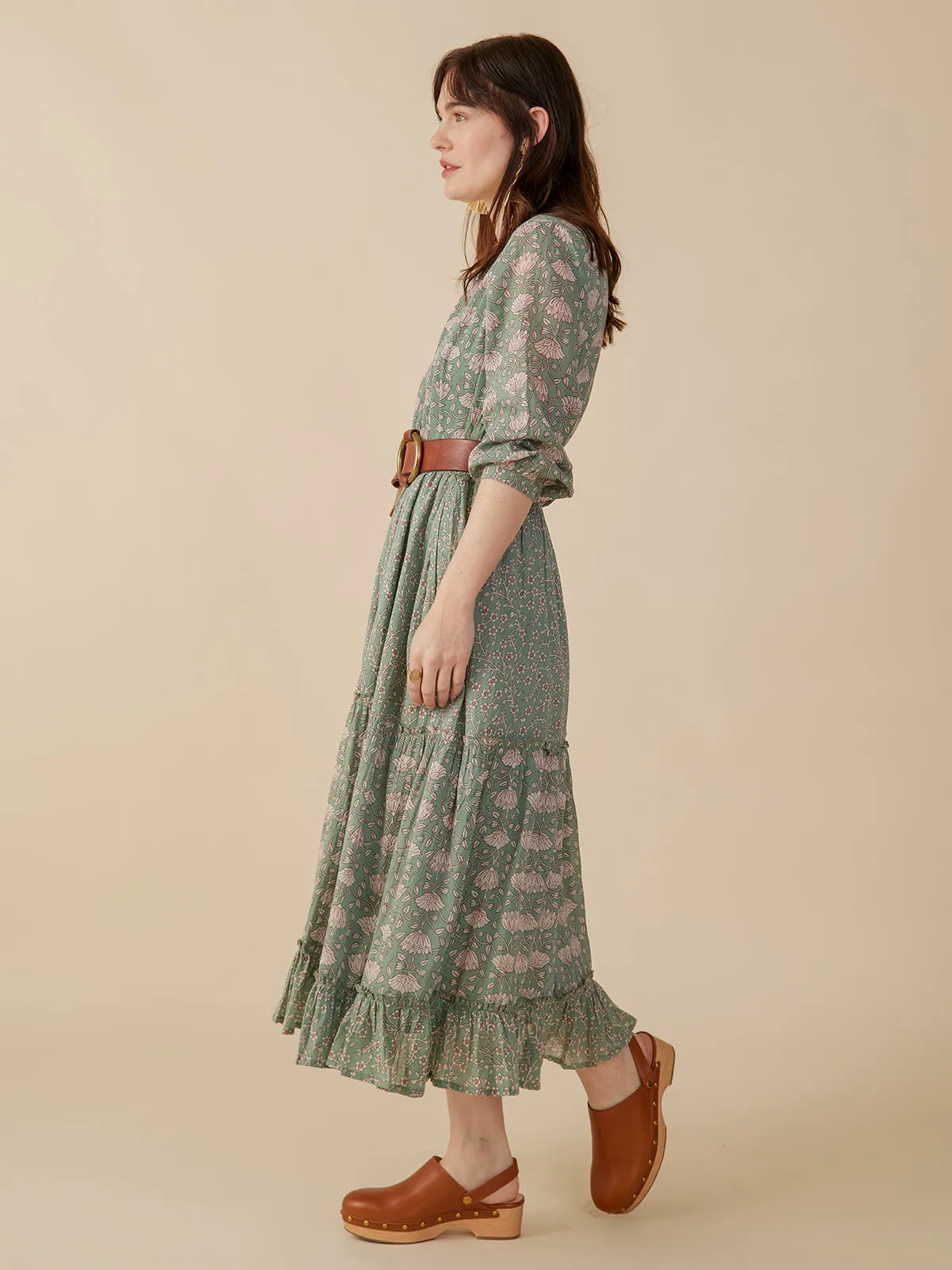 Britta Long Sleeve Tiered Dress - Aegean Teal Mix sold by Mata Traders product image thumbnail 3