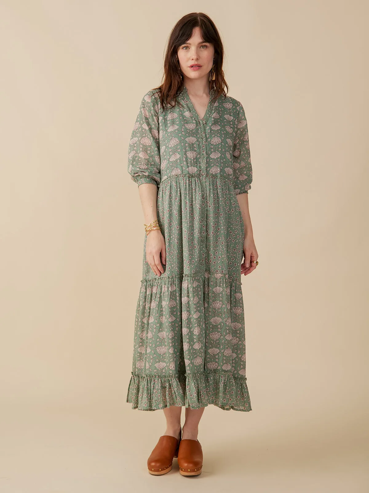 Britta Long Sleeve Tiered Dress - Aegean Teal Mix sold by Mata Traders product image thumbnail 2