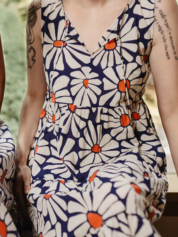 Thais Tiered Sleeveless Dress - Navy Floral sold by Mata Traders