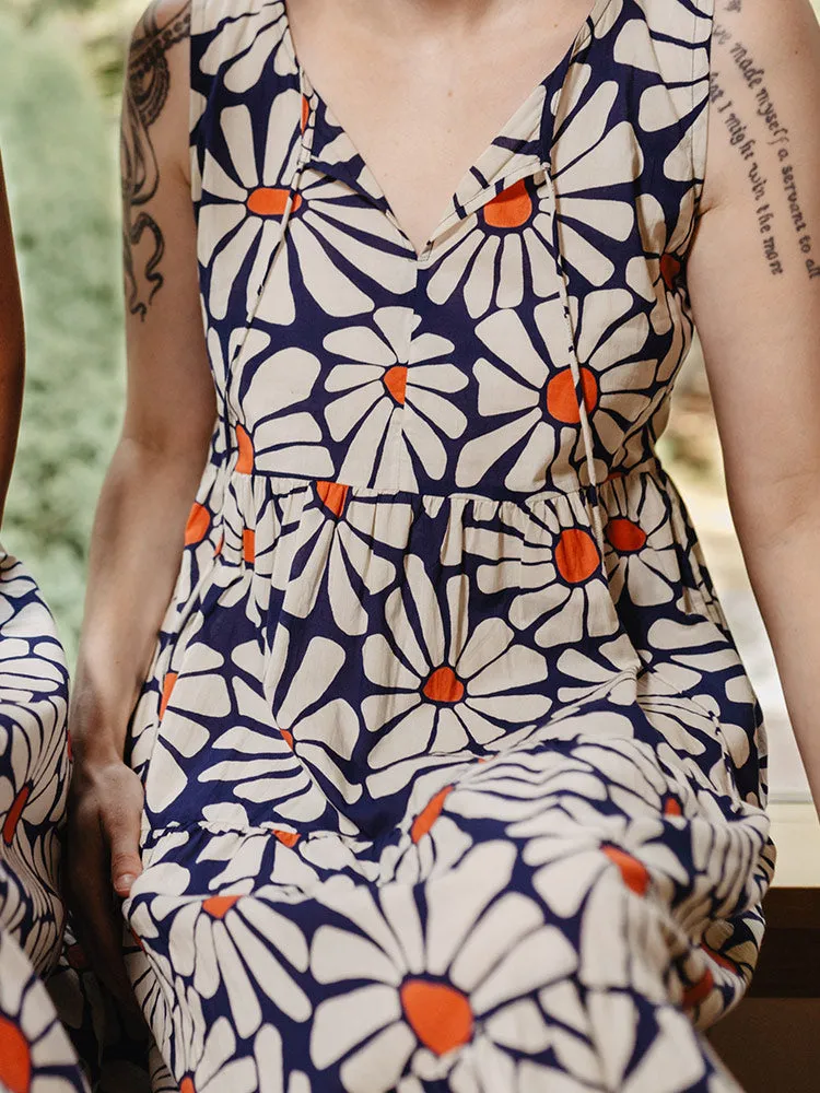 Thais Tiered Sleeveless Dress - Navy Floral sold by Mata Traders
