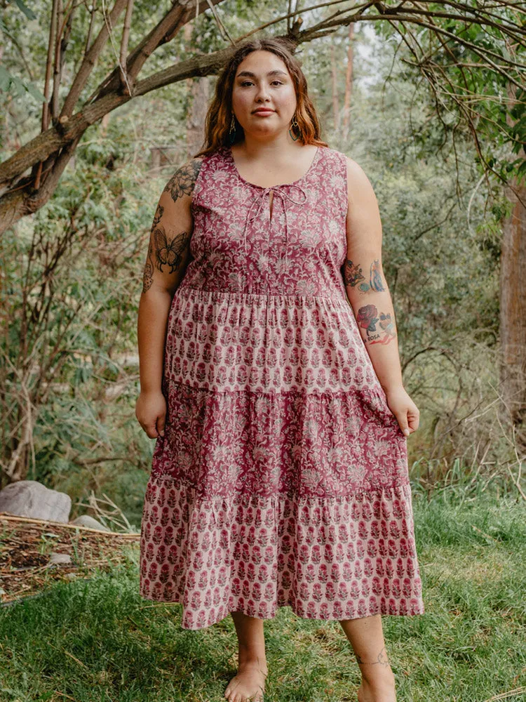Thais Tiered Sleeveless Plus Size Dress - Magenta Vine Floral sold by Mata Traders
