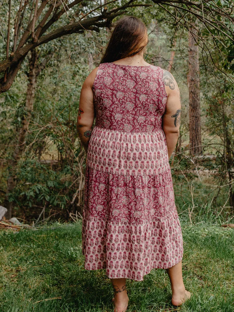 Thais Tiered Sleeveless Plus Size Dress - Magenta Vine Floral sold by Mata Traders product image thumbnail 3